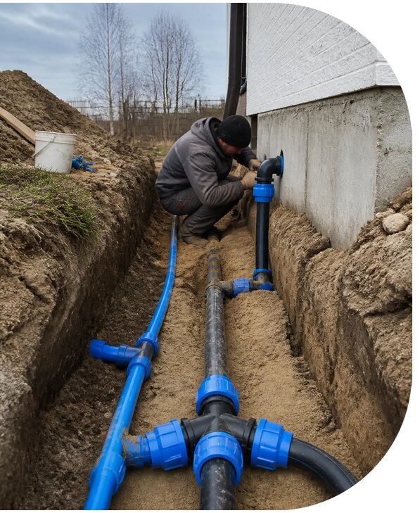 Монтаж наружного водопровода на участке под ключ в Котельниках